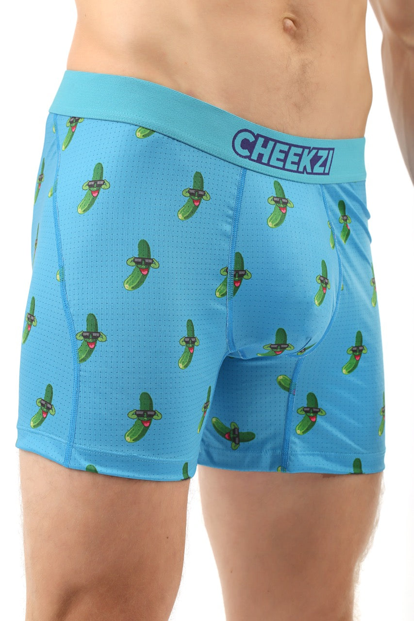 Sky blue cucumber print underwear for men, featuring a fun and fresh design with soft, breathable fabric.
