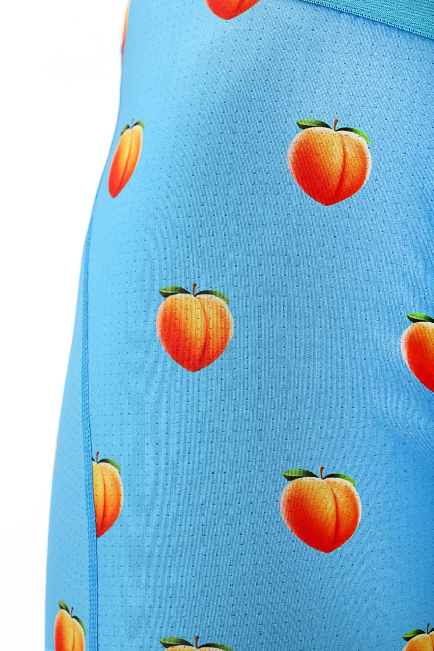 Sky blue underwear with cheeky peach print, designed for comfort and a flirty, fun look.